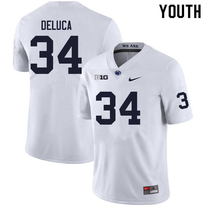 Youth #34 Dominic DeLuca Penn State Nittany Lions College Football Jerseys Sale-White - Click Image to Close